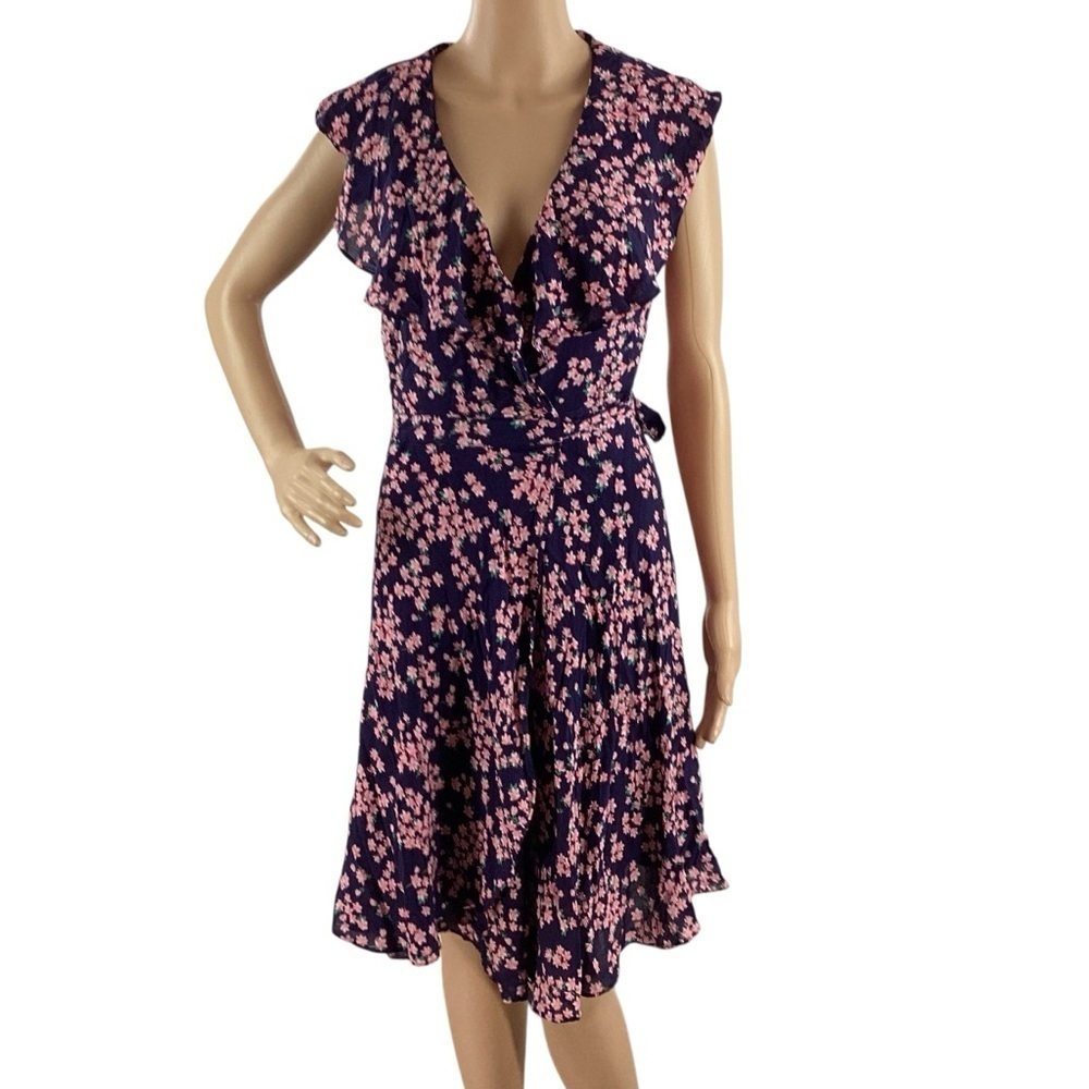 Draper James RSVP Ruffle Wrap Dress Navy Floral XS
